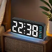 【Upgrade】 6.8'' Digital Alarm Clock, Necomi LED Digital Clock with Ambient Light, with Day/Date/Temperature/ 12/24H/ Dual Alarm/Snooze, Bedside Desk Clock, for Students and Children (Square Blue)
