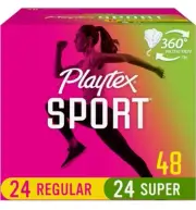 Playtex Sport Tampons, Multipack (24ct Regular/24ct Super Absorbency), 6 BOX PK