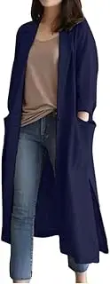 [IDEALSANXUN] Womens Long Cotton Linen Blazer Casual Spring Jackets Trench Coat