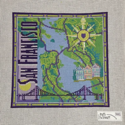 Ruth Schmuff Designs, San Francisco Map, 13 ct., Hand Painted Needlepoint Canvas