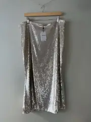 Whistles Silver Sequin Midi Skirt UK 16 RRP £139 Evening Event Party BNWT