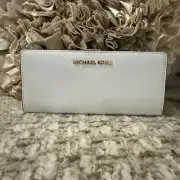 New Michael Kors Jet Set Travel Optic White Leather Skinny Wallet