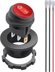 12V Round Rocker Switch Waterproof with Shell Red LED Light SPST ON Off 3 Pin...