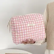 TangTangBags - Quilted Zip Makeup Pouch Gingham - Pink - One Size