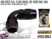AEROFLOW BLACK ONE PIECE CUTTER FULL FLOW SWIVEL 90° HOSE END -6AN AF553-06BLK