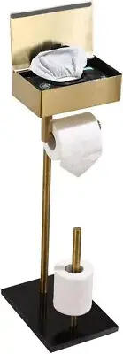 Sleek Gold Toilet Paper Holder with Built-In Wipes Organizer - Easy Installation
