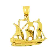 14K Gold 3D Crusader Sailing Ship Pendant