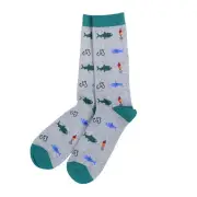 Club Room Men's Novelty Socks Fish Print Pattern Casual Grey Teal One Size New