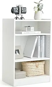 Giantex 3-Tier Bookcase, Floor Standing Open Bookshelf, Modern Display Cabinet with Adjustable Shelves & Anti-toppling Device, Wood Beside Storage Table for Living Room, Bedroom, Study (White)