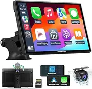 [2024 Upgrade] Wireless Apple Carplay & Android Auto with 2.5K Dash Cam, 1080P Backup Camera, Portable 9" HD IPS Screen for Car, GPS Navigation, Bluetooth, AirPlay, MirrorCast, AUX/FM Transmitter