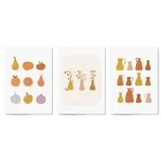 Set of 3 Terracotta Abstract Kitchen Wall Art