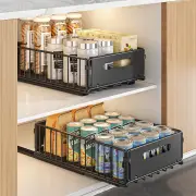 2PCS Kitchen Sink Rack Retractable Metal Basket Double Layer Seasoning Snack Bottle Pull Out Storage Rack Cabinet Layere