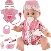HERSITY Baby Dolls Play Set with 12 Tones and Automatic Opening and Closing Eyes, Dolls Dresses Doctor Case Children, Educational Toy Role Play 2 3 Year Old Girls
