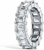 [HEARTS AND YOU] 6.5ct Emerald Cut Moissanite Women Wedding Band White Gold Plated Full Eternity For Women