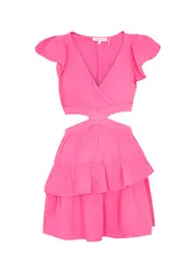 Loveshackfancy Audrina Cut-out Seersucker Mini Dress - Fuchsia - XS XS