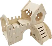 Wooden Hamster Hideout House Hut Cage Accessories Maze for Hamster Small Animals