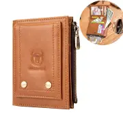 BULLCAPTAIN Genuine Leather Wallet for Men,Small Coin Purse,Mini RFID Card Holder,High Quality Hardware Card Wallet