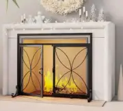 Fireplace Screen with Magnetic Doors, Large Metal Fire Place Screen for Home