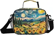 Starry Night Sunflower Insulated Lunch Box for Women Men - Ideal for Work, Picnics - Includes Adjustable Shoulder Strap
