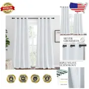 Soundproof and Wrinkle Free Room Darkening Curtains - 2 Panel Set, Greyish White