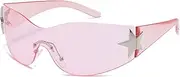 [Long Keeper] Rimless Y2K Wrap Around Sunglasses for Women Men Trendy Oversized Star Y2K Sunglasses Fashion Sun Glasses UV400 Protection