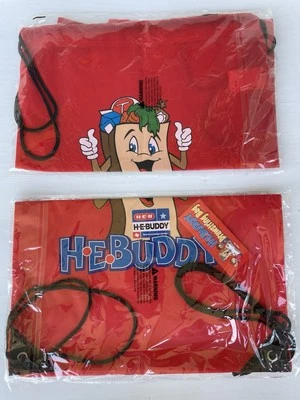 2 Kids HEB Buddy Red Drawstring Bags from HEB Texas Grocery Store Chain