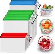 Luxerlife Reusable Mesh Produce Bags, Keep Fruits and Vegetables Fresher Longer in These Bags,3 Sizes Lightweight Washable and See-Through Reusable Shopping Bags with Drawstring,12pc Set (3L,6M,3S)