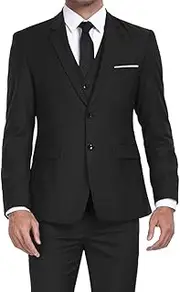 [Elionm] Men's Suits 3 Piece Slim Fit Dress Tuxedo for Men Two Button Solid Jacket Vest Pants Set
