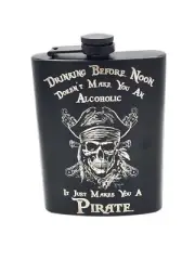 Liquor Hip Pocket Flask With Funnel, Engraved Pirate Skull Art Drinking Gift