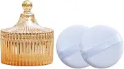 Qopoto Body Powder Puff and Container, Glass Box for Dust Puff, Powder applicator with Case for Dusting powder (retro)