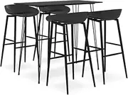5 Piece Bar Set Black, Modern Dining Table and Chairs for Kitchen, Room, and Garden - Contemporary Design, Sturdy MDF and Metal Construction, Ergonomic Low Back Stools, Perfect for Home