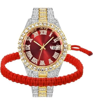 Iced Out Two Toned Luxury Watch | Red Dial