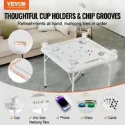 Mahjong Table Square 4 Player Folding Card Table with 4 Cup Holders & 4 Chip Trays Portable Domino Game Table with 1 Set of Dominoes