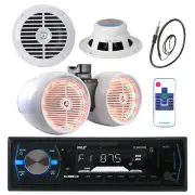 6.5" Marine 800W Box Speakers, Pyle Bluetooth USB Radio, Antenna, 6.5" Speakers