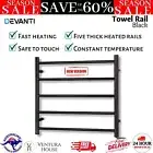 Wall Mounted Heated Towel Rail Rack Electric Warmer 5 Bars Bathroom Dryer Black