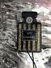 CHANEL 17A Perfume Bottle Brooch Black Gold Glitter Resin Pearl Coco Suite NWT