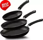Non Stick Frying Pan Set 3Pc - 20/24/28cm Induction Hob Safe Chef Pans - Black