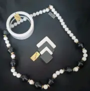 Vintage Genuine Lucite Black/White Necklace w/matching Van Allen Bracelet & Pin