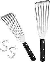 Fish Spatula, HaSteeL 2-Piece Stainless Steel Slotted Turner for Flipping, Turning, Frying & Grilling, Metal Slotted Spatulas Great for Kitchen Cooking, Riveted Handle & Dishwasher Safe