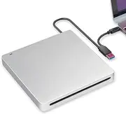 KuWFi External DVD CD Drive USB3.0 Type-C Burner Player Slim Portable CD/DVD ROM Superdrive +/- RW Writer/CD Burner External for Desktop Laptop Support Windows 7/8/10/XP MAC OS