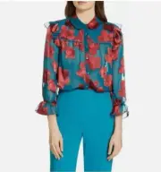 NWT 395 ALICE OLIVIA TOP BLOUSE SHIRT ZIGGY RED BLUE GREEN BURN OUT XS S 0 2 4 6