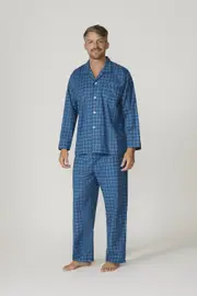 Mens Contare Flannelette PJS Pyjamas Long Set Blissful Blue (BLB)