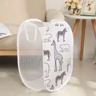 Folding Laundry Basket Toy Storage Organizer Cartoon Print Dirty Clothes Mesh Ba