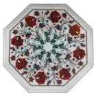 15" Octagon White Marble Inlay Table Art Luxury Cafeteria Console Bar Furniture