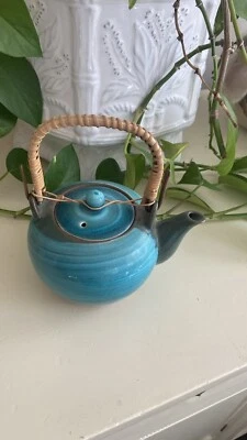 Pier One Imports, Teal Color Teapot with lid and bamboo handle