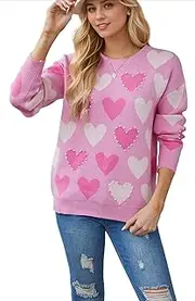 [RanRui] Women's Winter Fall Collection Valentine's Day Round Neck Handmade Beaded Love Peach Pullover Sweaters, Rose Red, X-Large
