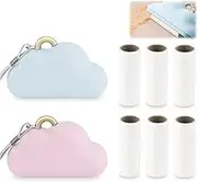 2 Pack Travel Portable Lint Roller with Hand Strap, Reusable Mini Lint Rollers with 6 Refill, Lint Remover for Clothes Bag (Blue+Pink)