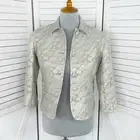 Harold’s Blazer Jacket Womens 2 Tan Grey Gold Metallic Floral Jaquard Crop