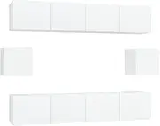6 Piece TV Cabinet Set White Engineered Wood - Modern Entertainment Unit for Living Room, Sturdy & Space-Saving Storage Solution