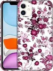 GlamCase for iPhone 11, iPhone 11 Case - Pink Burgundy Floral Pattern Design Printed Slim & Sleek Cute Plastic Hard Snap on Protective Designer Back Phone Case/Cover for iPhone 11